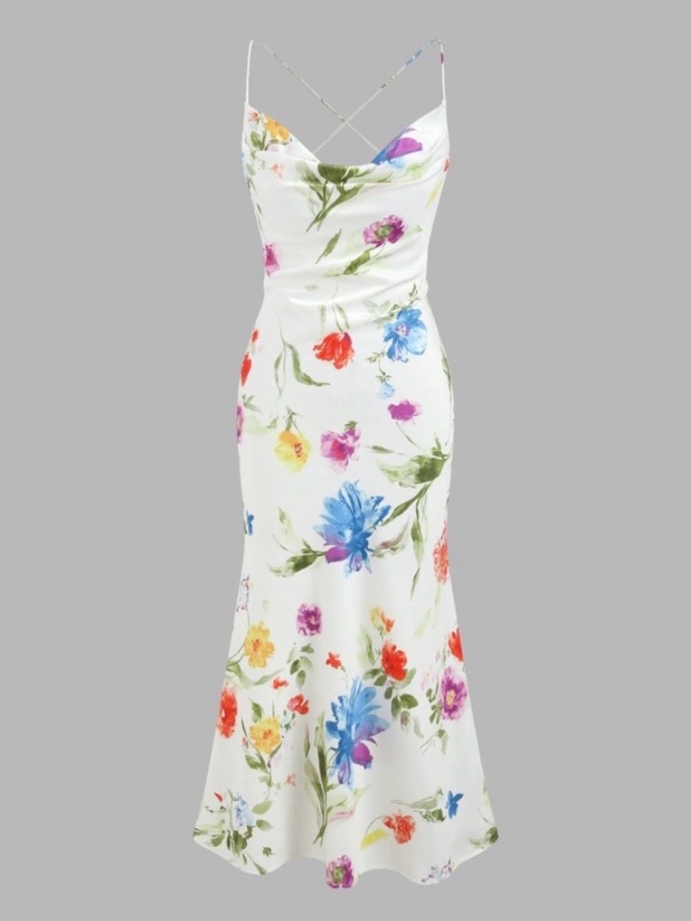 Cider Floral Satin Slip Dress Cowl Neck Cottagecore Romantic Garden Party